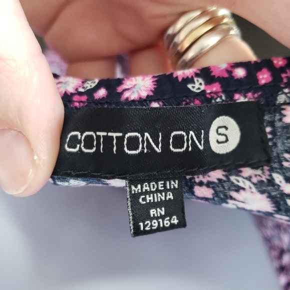 Cotton On Small Dress Navy Blue Neon Pink White Floral Flounce Ruffle Midi Mini - Picture 4 of 6